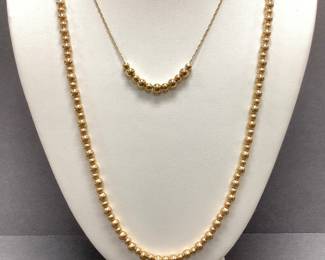 Two 14k Beaded Necklaces 7.80 grams 22 inches and 16 inches