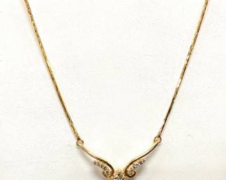 14k Gold Necklace with Diamond Chevron Pendant approximately half carat in Diamonds 7 grams total weight 17 inches