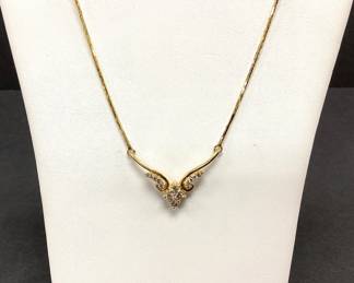 14k Gold Necklace with Diamond Chevron Pendant approximately half carat in Diamonds 7 grams total weight 17 inches