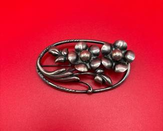 Vintage Sterling Silver Floral Brooch