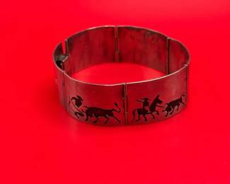 Vintage Sterling Silver Mexican Matador Bull Fighter Panel Link Bracelet