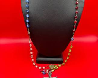 Vintage Beaded Necklace With Cross Pendant