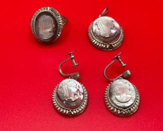Vintage .800 Silver Mother Of Pearl And Abalone Jewelry Set