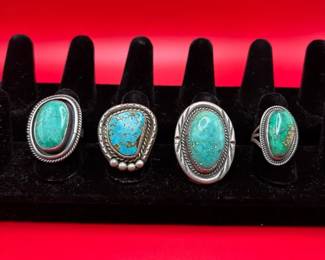 Vintage Mexico Silver And Gemstone Rings
