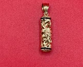14K Yellow Gold Hawaiian Heirloom Hibiscus Flower Barrel Pendant