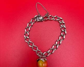 Vintage Sterling Silver Bracelet With Apple Charm