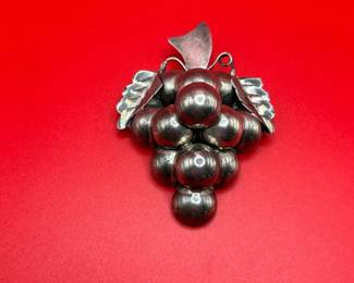 Vintage Taxco Sterling Silver Grape Cluster Brooch