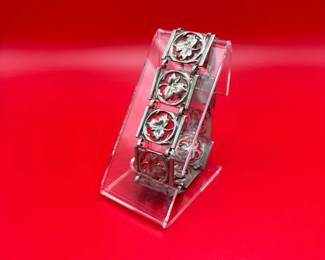 Vintage Sterling Silver Leaf Panel Link Bracelet