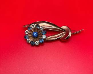 Vintage Sterling Silver Rhinestone Floral Brooch