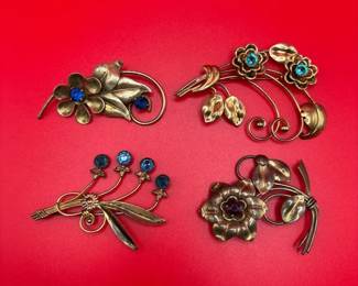 Lot Of 4 Vintage Sterling Silver Floral Brooches