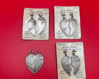 Collection Of 4 Vintage Love Token Heart Pendants