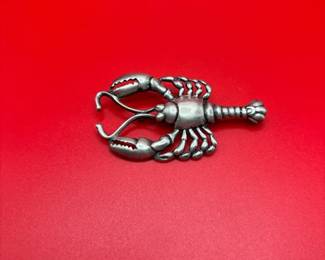 Vintage Sterling Silver Lobster Brooch