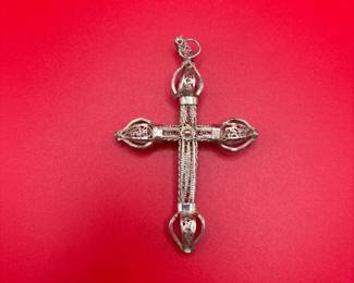 Large Vintage Silver Filigree Cross Pendant