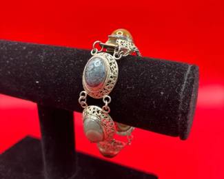 Silver Filigree Gemstone Link Bracelet
