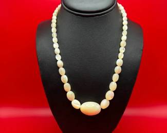 Vintage Mother Of Pearl Beaded .835 Silver Necklace