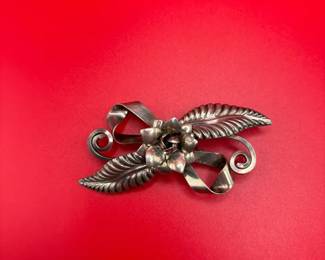 Vintage RAFFAELE Sterling Silver Floral Ribbon Brooch