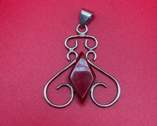 Silver Pendant With Red Stone