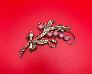 Vintage Sterling Silver Floral Brooch With Pink Highlights