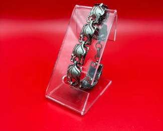 Vintage Sterling Silver Floral Panel Bracelet
