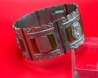 Vintage Sterling Silver Taxco Aztec Panel Link Bracelet