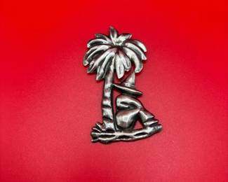 Vintage Sterling Silver Man Under The Palm Brooch