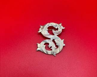 Vintage Sterling Silver S Monogram Floral Brooch
