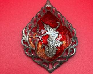 Stunning Vintage Enamel Siam Sterling Silver Brooch