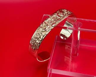 Vintage Solid 14K Yellow Gold Floral Cuff Bracelet 33.3g