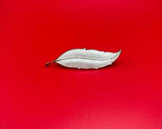 Incredible Vintage Norway Sterling Silver Enamel Leaf Brooch