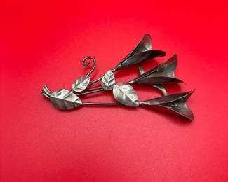 Vintage Sterling Silver Large Calla Lily Flower Brooch