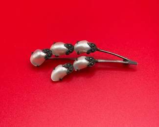 Vintage Silver Baby Tooth Pearl Marcasite Brooch