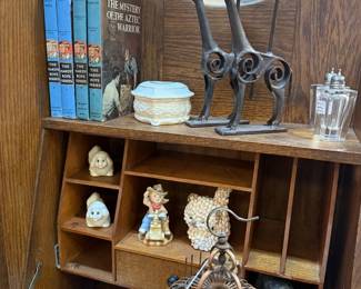 desk, vintage books, giraffe candlesticks