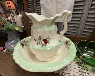 vintage California pottery wash pitcher and basin set