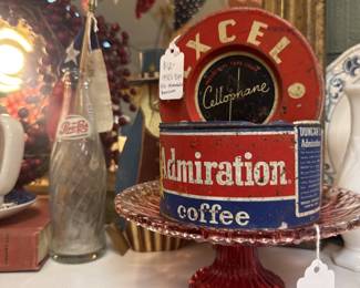 coffee tin, cake plate, Pepsi bottle