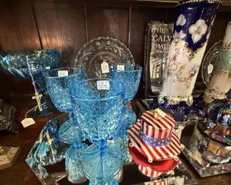 beautiful vintage blue glass goblets