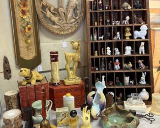 collectibles, framed art, unusual figurines