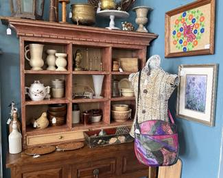 collectibles, lantern, purse, wall hangings