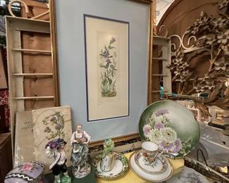 framed art, plates, tea cups and saucers, plate set