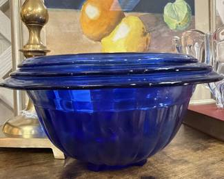 vintage hazel atlas cobalt blue ribbed mixing bowls