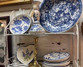 blue and white serving pieces and bowls