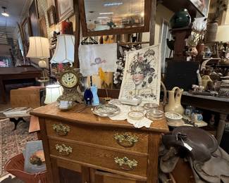 vintage furniture, prints, clocks