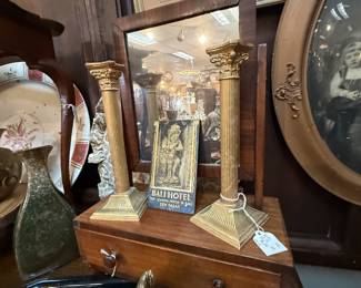 brass column candlesticks, vase, vanity desktop set