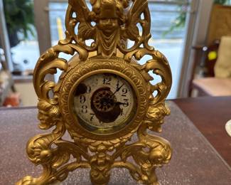 Old Gold Colored Cast Iron Victorian Free Standing Clock Ornate Housing
