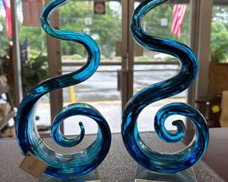 Vintage MCM Art Glass Spiral Blue Design Murano
