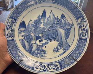 Large Antique Qianlong 18th C Chinese Porcelain Blue White Plate/Charger China