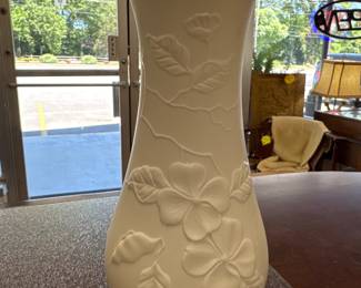 Kaiser White Bisque Vase with Raised Flowers Signed By M. Fray - West Germany