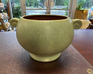 Vintage McCoy Floraline Planter Matte Green Pottery Vase Mid Century Two Handle Bowl MCM Decor USA Pottery