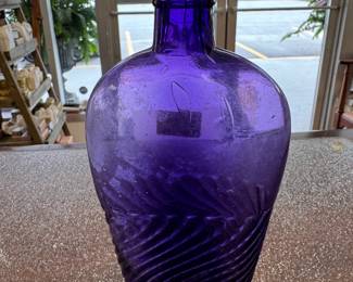 Circa 1900 Amethyst Swirl Glass Whiskey Flask Bottle
