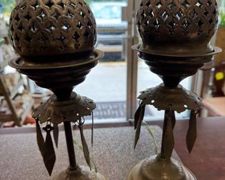 Pair Moroccan brass lamps 