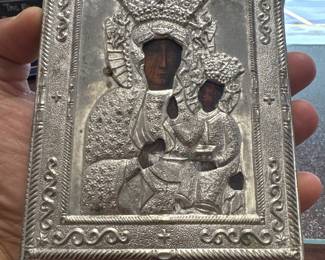 Vintage Russian Icon - silver hammered plaque - religious Christ on a cloth WALL icon - Byzantine Ornate Christian Catholic gift